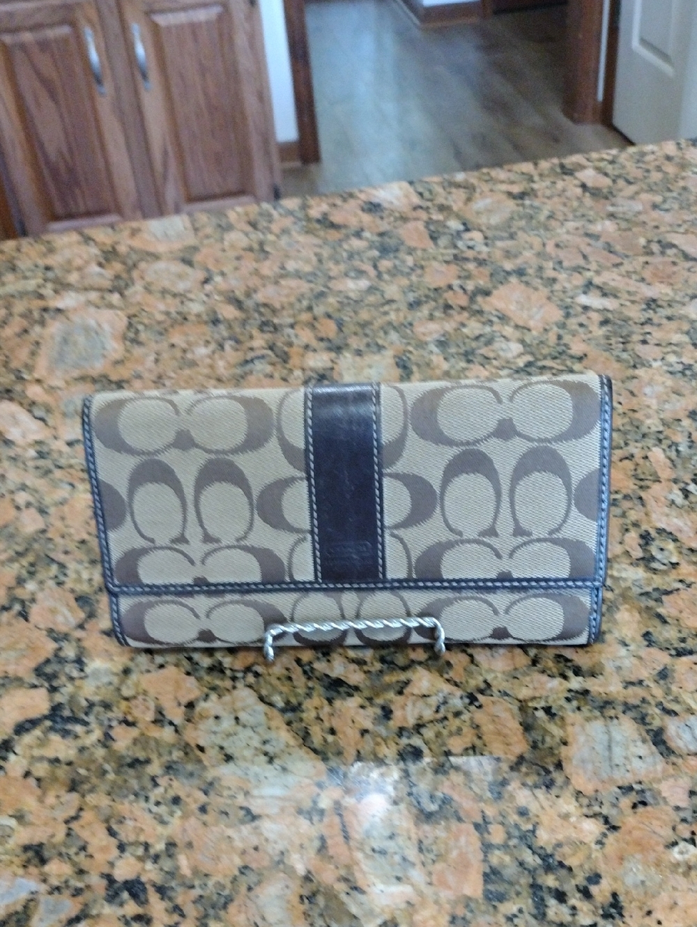 Vintage Coach Brown Signature Canvas Continental Wallet Dark Brown Leather Trim